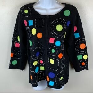 Design Options Philip & Jane Gordon Cardigan Black L Sweater Geometric‎ Circles